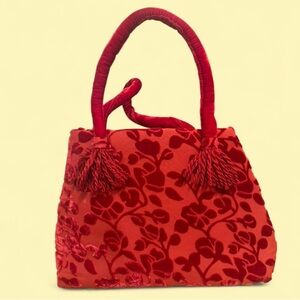 Victoria Secret Velvet Red Floral Handbag